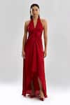 Buy_Aroka_Red Modal, Satin Halter Neck Desire Dress_at_Aza_Fashions
