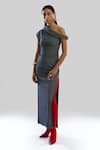 Aroka_Navy Denim One Shoulder Stripe Dress _Online_at_Aza_Fashions