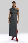 Buy_Aroka_Navy Denim One Shoulder Stripe Dress _at_Aza_Fashions