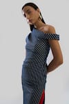 Buy_Aroka_Navy Denim One Shoulder Stripe Dress _Online_at_Aza_Fashions