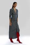 Buy_Aroka_Navy Denim Notched Neck Offset Stripe Dress _Online_at_Aza_Fashions