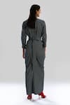 Shop_Aroka_Navy Denim Notched Neck Offset Stripe Dress _at_Aza_Fashions