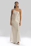 Shop_Aroka_Ivory Chiffon Asymmetric Aura Gown With Cape _at_Aza_Fashions