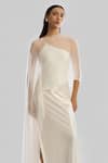 Aroka_Ivory Chiffon Asymmetric Aura Gown With Cape _Online_at_Aza_Fashions