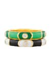 Isharya_Green Crystals Mystic Gaze Enamel Ring Stack _Online_at_Aza_Fashions