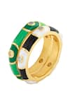 Shop_Isharya_Green Crystals Mystic Gaze Enamel Ring Stack _at_Aza_Fashions