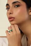 Buy_Isharya_Green Crystals Mystic Gaze Enamel Ring Stack _at_Aza_Fashions