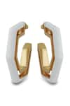 Varnika Arora_Gold Plated Devine White Enamel Earrings _at_Aza_Fashions