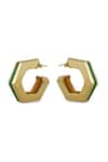 Shop_Varnika Arora_Gold Plated Helixa Green Enamel Hoops _at_Aza_Fashions