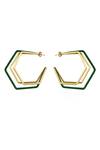 Shop_Varnika Arora_Gold Plated Xl Trio Green Enamel Hoops _at_Aza_Fashions