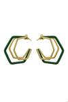 Shop_Varnika Arora_Gold Plated Small Trio Green Enamel Hoops _at_Aza_Fashions