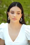 Varnika Arora_Gold Plated Small Trio White Enamel Hoops _at_Aza_Fashions