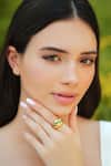 Buy_Varnika Arora_Gold Plated Verdora Green Enamel Ring _at_Aza_Fashions