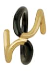 Varnika Arora_Gold Plated Twistie 2-way Black Enamel Ring _Online_at_Aza_Fashions