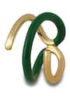 Shop_Varnika Arora_Gold Plated Twistie 2-way Green Enamel Ring _at_Aza_Fashions