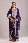 Prisho_Purple Embroidery Round Neck Dark Resham Kurta Set _Online_at_Aza_Fashions
