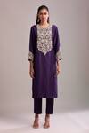Buy_Prisho_Purple Embroidery Round Neck Dark Resham Kurta Set _Online_at_Aza_Fashions