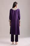 Shop_Prisho_Purple Embroidery Round Neck Dark Resham Kurta Set _at_Aza_Fashions