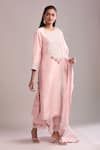 Prisho_Pink Embroidery Round Neck Flamingo Pita Work Kurta Set _Online_at_Aza_Fashions