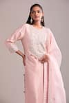 Prisho_Pink Embroidery Round Neck Flamingo Pita Work Kurta Set _at_Aza_Fashions