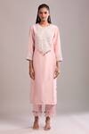 Buy_Prisho_Pink Embroidery Round Neck Flamingo Pita Work Kurta Set 