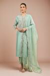 Buy_Prisho_Blue Embroidery, Gota Patti Round Neck Aqua Work Kurta Set _at_Aza_Fashions