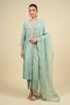 Prisho_Blue Embroidery, Gota Patti Round Neck Aqua Work Kurta Set _Online_at_Aza_Fashions