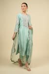 Buy_Prisho_Blue Embroidery, Gota Patti Round Neck Aqua Work Kurta Set _Online_at_Aza_Fashions