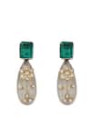 Buy_Sangeeta Boochra_Green Imitation Gemstones Emerald Silver Earrings _Online_at_Aza_Fashions