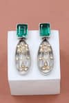 Buy_Sangeeta Boochra_Green Imitation Gemstones Emerald Silver Earrings _at_Aza_Fashions