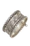 Buy_Sangeeta Boochra_Silver Plated Crystals Designer Checkered Bangle _Online_at_Aza_Fashions