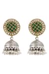 Shop_Sangeeta Boochra_Green Kundan Silver Designer Earrings _Online_at_Aza_Fashions