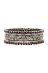 Shop_Sangeeta Boochra_Pink Kundan Silver Designer Bangle _at_Aza_Fashions