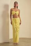 Buy_Label Frow_Yellow Lycra Sweetheart Neck Yasmin Skirt Set _at_Aza_Fashions