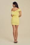 Shop_Label Frow_Yellow Lycra, Net Off-shoulder Dia Mini Dress _at_Aza_Fashions