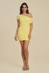 Buy_Label Frow_Yellow Lycra, Net Off-shoulder Dia Mini Dress _at_Aza_Fashions