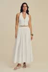 Buy_Label Frow_White Cotton Halter Neck Sylvie Midi Skirt Set _at_Aza_Fashions