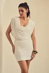 Label Frow_White Lycra Cowl Neck Aliyah Mini Dress _Online_at_Aza_Fashions