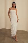 Buy_Label Frow_White Lycra Off-shoulder, Bandeau Neck Strapless Layered Midi Dress _at_Aza_Fashions