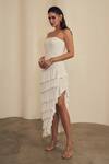 Buy_Label Frow_White Lycra Off-shoulder, Bandeau Neck Strapless Layered Midi Dress _Online_at_Aza_Fashions