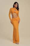 Label Frow_Orange Lycra, Net V-neck Horizon Maxi Skirt Set _Online_at_Aza_Fashions