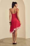 Shop_Label Frow_Red Georgette V-neck Cherry Asymmetrical Dress _at_Aza_Fashions