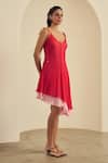 Shop_Label Frow_Red Georgette V-neck Cherry Asymmetrical Dress _Online_at_Aza_Fashions