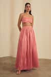 Buy_Label Frow_Pink Cotton Satin Square Neck Gathered Flared Maxi Skirt Set _at_Aza_Fashions