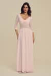 Buy_Label Frow_Pink Lycra, Net Sweetheart Neck Romance Maxi Dress _at_Aza_Fashions