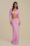 Buy_Label Frow_Pink Lycra Sweetheart Neck Ruching Maxi Skirt Set _at_Aza_Fashions