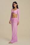 Label Frow_Pink Lycra Sweetheart Neck Ruching Maxi Skirt Set _Online_at_Aza_Fashions