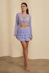 Label Frow_Purple Georgette V-neck Bali Mini Skirt Set _Online_at_Aza_Fashions