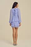 Shop_Label Frow_Purple Georgette Fringe High Neck Frill Sleeve Mini Dress _at_Aza_Fashions
