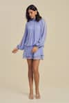 Buy_Label Frow_Purple Georgette Fringe High Neck Frill Sleeve Mini Dress _at_Aza_Fashions